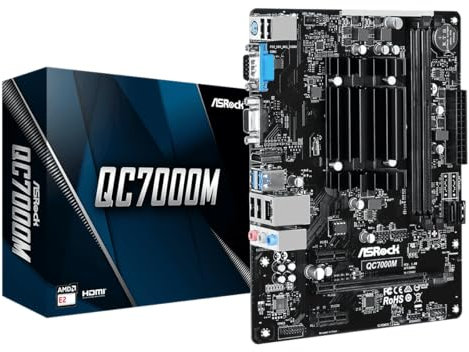 ASRock QC7000M AMD FT3b Carrizo-L E2-7110 Quad-Core APU Motherboard - DDR3 1600, Radeon R2 Graphics, HDMI/D-Sub, USB 3.2 Gen1, SATA3, Gigabit LAN, 7.1CH Audio