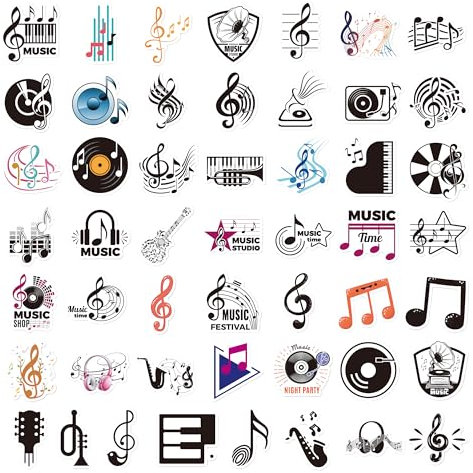 50 Stück Musik Sticker,Musik Aufkleber für Wasserflaschen Vinyl Scrapbook Musik Wasserdicht Musik Doodle Aufkleber Scrapbook Aufkleber für Laptop Gitarre Auto Motorrad Skateboard Gepäck