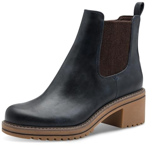 MARCO TOZZI Damen Chelsea Boots mit Blockabsatz Vegan, Blau (Navy), 39 EU