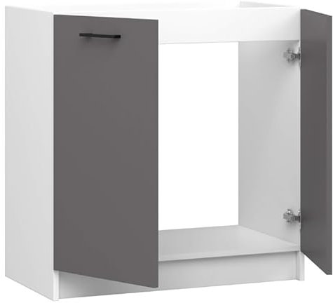 BDW - Küchenschrank - Schrank Küche mit Türen, Waschbeckenschrank - Schrank 80 cm breit, 82 cm hoch - Küchenschränke Einzeln, Küchenmöbel Einzelteile (Weiß/Grau)