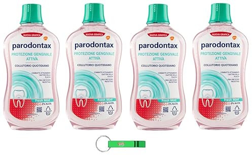4x Parodontax Collutorio Fresh Mint - Mundwasser, Das speziell zum Schutz des Zahnfleisches entwickelt wurde - Tägliches Mundwasser 500ml + Beni Culinari Kostenloser Schlüsselanhänger