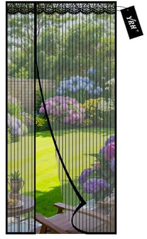 YRH Magnetic Screen Door Reversible Left Right Side Opening Wide,Heavy Duty Self-Sealing Mesh,Powerful Magnets,No Drill Installation,Automatically Closes (80x200cm, Black)
