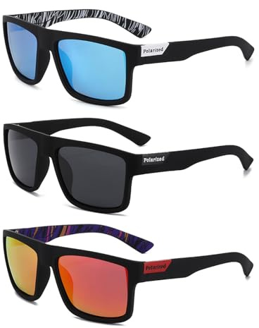 SAIIURV 3er-Pack Herren-Sonnenbrille, UV400-Schutz, polarisierte Sonnenbrille, Retro-Sonnenbrille, Angelbrille, Sonnenbrille für Outdoor, Golf, Radfahren, Angeln, Wandern