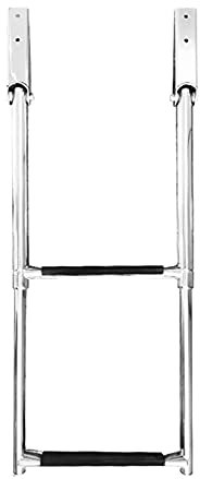 OZBMA 2 Step Collapsible Pool Stainles Steel Telescopic Ladder Boat Ladder for Swimming Pool Pontoon Dock and More Folding Step Ladder with 2 Handrails (Silver 2 Steps)