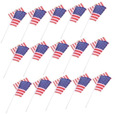 TOYANDONA 15 Piezas Bandera americana de acaudación a mano banderas americanas de mano pequeñas banderas de estados unidos en palo Pequeñas banderas de mano Flaros de mano de UU. paño
