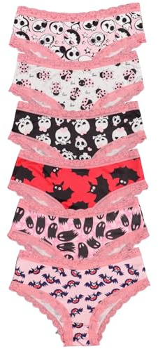Morvia Lot de 6 culottes gothiques sexy en dentelle pour femme Motif crânes roses