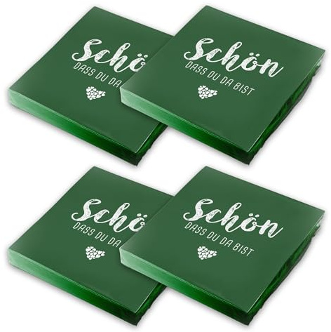 itenga Servietten Schön dass du da bist 30 x 30cm 3-lagig 80 Stück für Kommunion Konfirmation Hochzeit Taufe und andere Feiern (dunkelgrün)