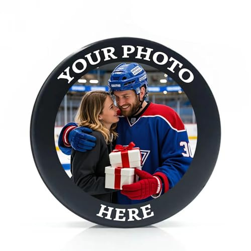 Puck da hockey personalizzati con foto e logo,Puck da hockey su ghiaccio da competizione standard personalizzati ,Regali di hockey per tifosi Uomo Ragazzi Fidanzato Marito Papà Allenatore (Nero)