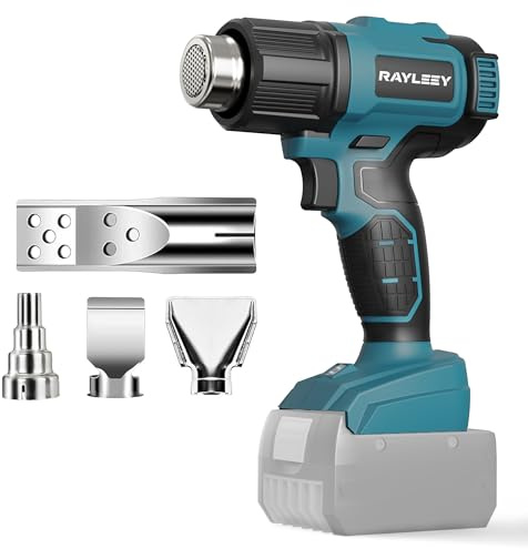 Heißluftpistole für Bosch Professional 18V Akkus, 50 °C-550 °C Schnell Aufheizende Heißluftgebläse, mit 4 Edelstahl Düsen für Schweißen, Rohrbiegen, Farbentfernung Schrumpfschläuche(ohne Akku)