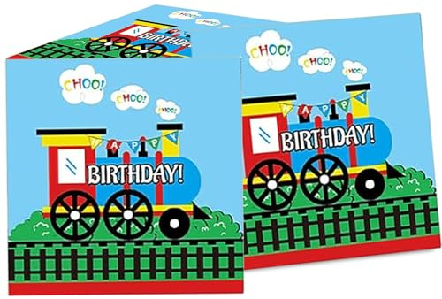 Tourima Zug Servietten Geburtstag 24 Stück 33x33cm – Happy Birthday Servietten Kindergeburtstag, Geburtstag Servietten Deko Jungen & Mädchen, Party Servietten Tischdeko Geburtstag