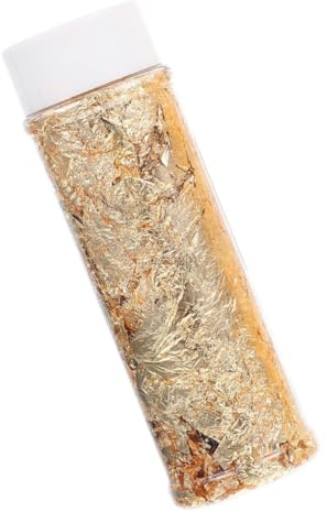 Flocons de Feuille D'or Comestibles, 1 Bouteille pour Décoration | Papier Doré, Usage Pâtisserie Maison, pour Chocolat et Sucre, Flacon de Rangement Inclus
