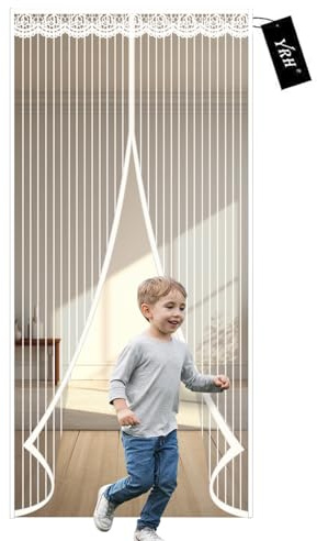 YRH Magnetic Fly Screen Door (120x200cm, White) | Heavy Duty Self-Sealing Mesh,Powerful Magnets and Full Frame Magic Tape,No Drill Installation,Automatically Closes