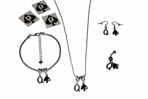 Queen Of Spades Euro Necklace Anklet Chain Ankle Bracelet Earrings Naval Belly Button Piercing Tattoos Full Hotwife Jewellery Set Style 1 - Sexy Jewels