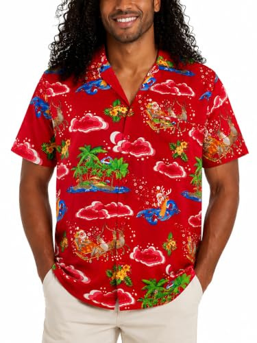 King Kameha Funky Hawaiihemd Herren Kurzarm Fronttasche Hawaii-Print Weihnachten Christmas Designs X-Mas