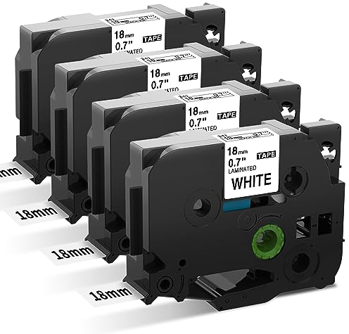 COLORWING Kompatibel für Brother P-Touch 18mm bänder TZe-241 TZ-241 0,7 White Laminated Tape Cassette für Ptouch PT-D400/VP P710bt D600 D450 P700 1830, Schwarz auf Weiß Schriftband, 4er