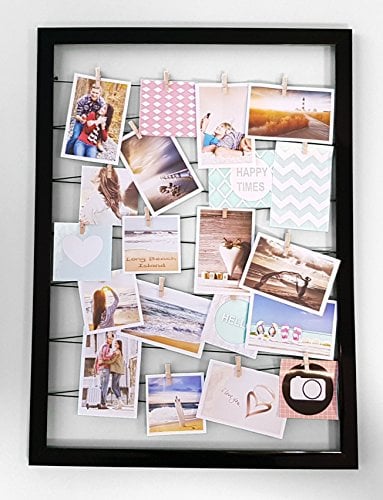 Spetebo Support photo 75 x 55 cm noir – Corde en caoutchouc avec 20 pinces en bois – Cadre photo galerie