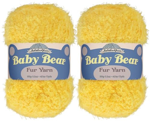 JubileeYarn Baby Bear Yarn - Chunky Weight Polyester Fur - 100g/Skein - Yellow - 2 Skeins