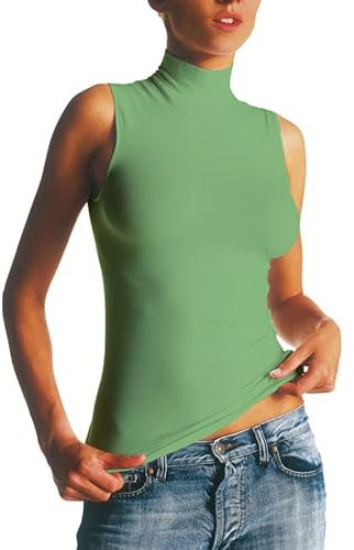 SENSI' Canotta Donna Dolcevita Smanicato in Microfibra Traspirante, Senza Cuciture Seamless, Made in Italy (Menta)