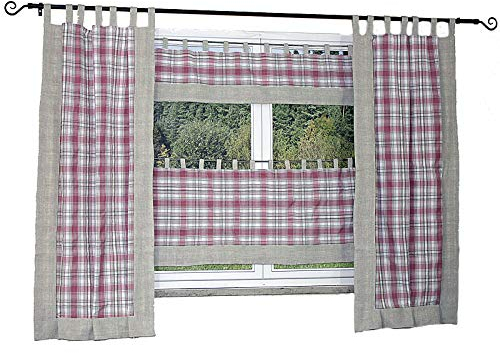 Hossner Panneaux kariert Shabby Landhaus Schlaufen beige/Altrose HxB 30x130 cm