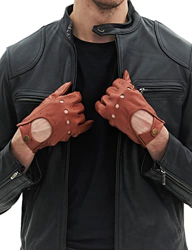 YISEVEN Herren Klassischeer Handschuhe Aus Leder Männer Retro Auto Driving Motorrad Lederhandschuheerhandschuhe Winteren Echtleder Autohandschuhe, Cognac M