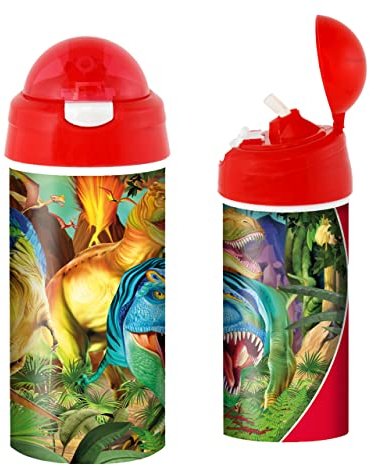 3D LiveLife Drinking Bottle - Dino Smiles from Deluxebase. 3D Lenticular Jurassic Water Bottle with Straw. 600ml kids drinks bottle with original artwork from renowned artist, Michael Searle