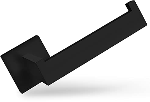 ECENCE Toilettenpapierhalter in Schwarz WC-Rollenhalter Eckiges Design aus rostfreiem Edelstahl 304 offene Halterung Kein Abrutschen der Rolle + Montagematerial