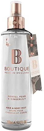 Boutique Body Spray 250ml - Neroli, Pear & Gingerlily Fragrance, Womens Hair & Body Mist - Refreshing, Moisturising Spray With Essential Oils - Vegan - Made In England