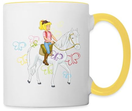 Spreadshirt Bibi Und Tina Bibi Reitet Auf Stute Sabrina Tasse Zweifarbig, One size, Weiß/Gelb