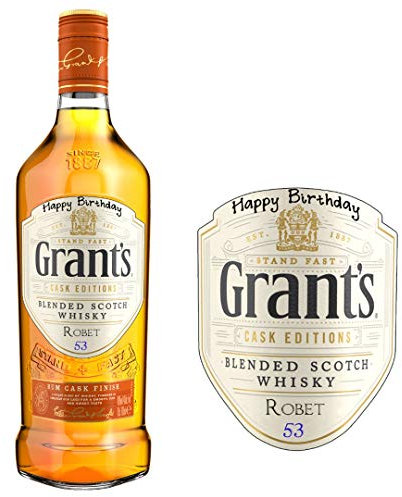 Personalised Grant's Whisky Bottle Label for Birthday Christmas Any Occasion