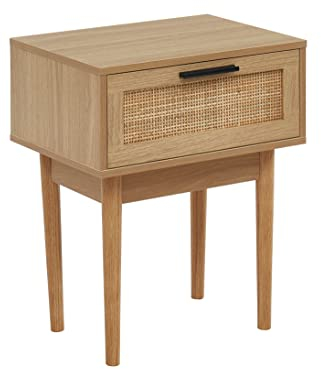 BAÏTA - Nachttisch Amana Eichenoptik und Rattangeflecht, 40 cm