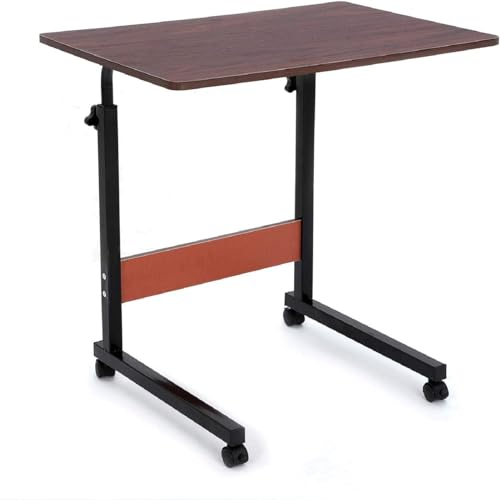 Youyijia Height Adjustable Mobile Table 40x60-(67-80) cm Height Adjustable Laptop Table Workstation Laptop Overbed Multi Table with Metal Frame & Rolling Castors - Dark Wood Color
