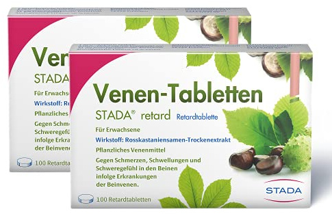 STADA Venen-Tabletten retard - 2 x rein pflanzliches Venenmittel - Wirkstoff der Rosskastanie - gegen Schmerzen, Schwellungen und Schweregefühl in den Beinen - 2 x 100 Retardtabletten