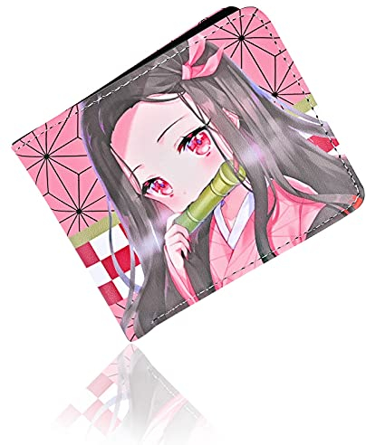 Roffatide Anime Demon Slayer Kamado Nezuko Portefeuilles en Cuir Artificiel Mince Portefeuille À Deux Volets Portefeuille À Usages Multiples