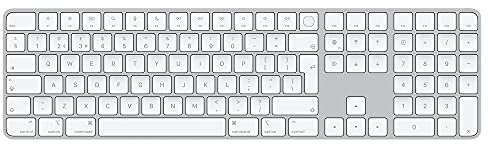 Apple Magic Keyboard with Touch ID and Numeric Keypad: Bluetooth, rechargeable. Works with Mac computers with Apple silicon; British English, White keys