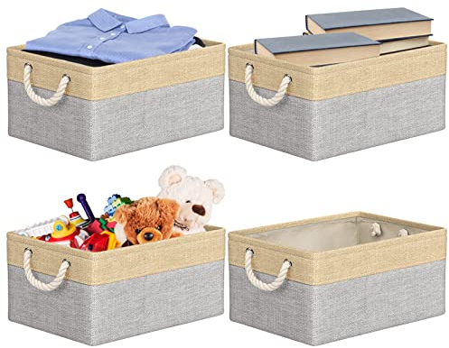 Aufbewahrungsbox Stoff 40x30x20 [4-Pack], Faltbarer Aufbewahrungsbox für Stoff, Ideal für Kallax-Regale, Schlafzimmer, Kinderzimmer - (Beige/Grau) RIWNNI