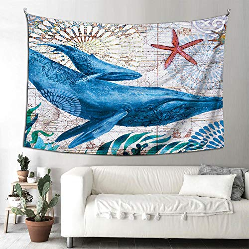 LNXSESN Wandteppich Blauer Fisch Seestern Wandtuch Polyester Deko Schlafzimmer Wandbehang Wanddeko Wohnzimmer Tapestry Aesthetic Room Decor Wandteppiche Schlafsaal Deko Terrasse 150x100cm