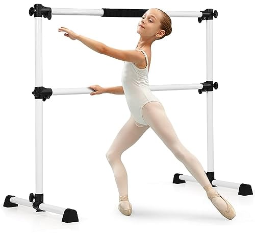 DREAMADE Ballettstange freistehend aus Eisen, Stretch Barre, Doppelte Stange höhenverstellbar, Ballett Barre, für Kinder & Erwachsene, für Professionelle Tanz- und Bewegungstraining (Silber)
