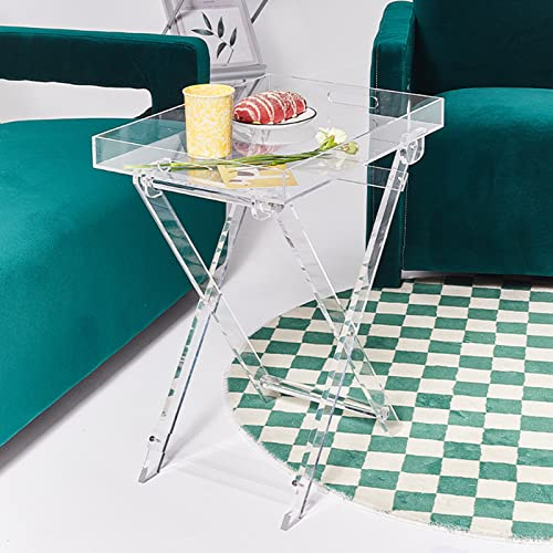APENCHREN Mesa de Bandeja Plegable Pequeña de Acrílico Transparente, Escritorio Rectangular para Servir Bebidas para Oficina, Mesita de Noche para Sala de Estar y Dormitorio,Transparent