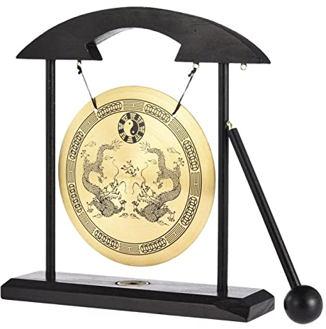 4,92 Zoll Desktop Gong, Messing Feng Shui Schreibtisch Gong mit Tasche, authentische chinesische Chau Gong für Haus, Büro