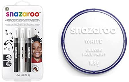 Snazaroo Brush Pens, Monochrome Pack of 3, Safe and Non-Toxic, Precision Brush Nib, for Ages 3+ & Snazaroo , Face Colour, White, 18.8 g