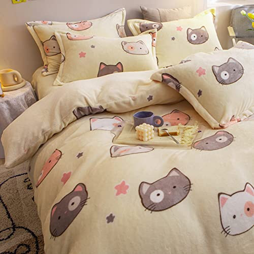 Bettlaken 140x200 Baumwolle,Flanell-Doppelbettbezug, Winterseitiger, Dicker, Warmer Bettbezug, King-Size-BettwäSche, PlüSch-BettwäSche FüR Kinder, Jungen, MäDchen, Erwachsene,T,2,0 M Bett (4 StüCk)