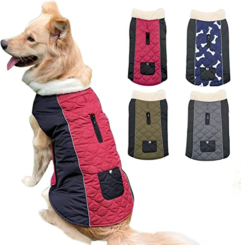 Etechydra Hundemantel wasserdichte Jacken, Reflektierend Winter Warme Hundemantel Weste mit warmem Fleece-Kragen, Hundejacke für Kleine, Mittel Große Hundekleidung, Rot+Schwarz - XS