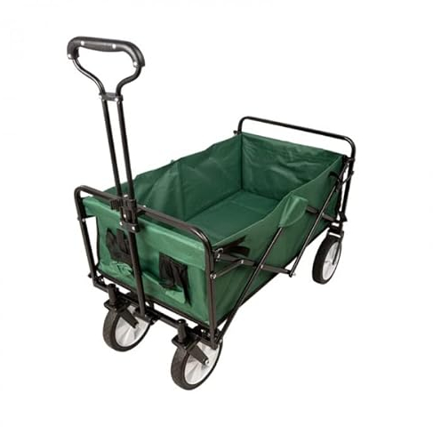 Grindi - Faltbarer Bollerwagen Transportwagen Gartenwagen Strandwagen - TGT 2, grün - bis 70 kg Tragkraft, 10'' Gummiräder, wasserdichtes Material, mit 2 Netztaschen, für Garten & Reise