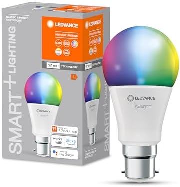 LEDVANCE Smarte LED-Lampe mit WiFi-Technologie für B22d-Sockel, matte Optik ,RGBW-Farben änderbar, Lichtfarbe änderbar (2700K-6500K), 806 Lumen, Ersatz für herkömmliche 60W-Leuchtmittel, 1-er Pack