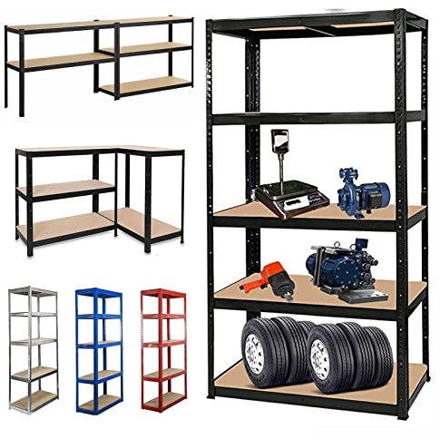 Royalswill Garage Shelving Units 180 x 90 40cm, 5 Tier Black Metal Shelves Storage, Heavy Duty Boltless Storage Racking Unit, Workshop Shed Unit Shelves, 875KG Capacity, Year Warranty