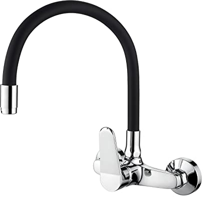 Ibergrif M16559-2, Mitigeur d'Evier de Cuisine Mural, Robinet de Cuisine Monocommande, Robinet de Cuisine avec Bec Flexible, Chromé, Noir