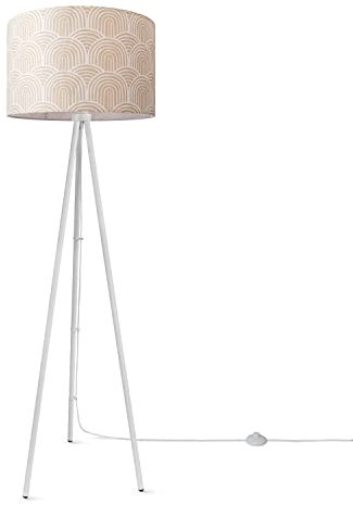 Paco Home Stehlampe Wohnzimmer Lampenschirm Stoff Stehleuchte Leselampe Abstrakt E27 2,5m Textilkabel Mit Stecker Modern, Farbe:Design 7 (Ø45,5 cm), Leuchtenart/Farbe:Stehleuchte Dreinbein - Weiß