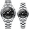 JewelryWe Paar Uhren Analog Quarz 30M Wasserdicht Pärchen Armbanduhr Klassisch Römische Ziffern Edelstahl Armband Partner Freundschaft Uhr mit Leuchtend Zeiger & Uhrenwerkzeug Schwarz