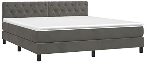 vidaXL Boxspringbett, Bettgestell mit Lattenrost, Bett Polsterbett mit Matratze, Doppelbett Schlafzimmerbett, Dunkelgrau 160x200cm Samt
