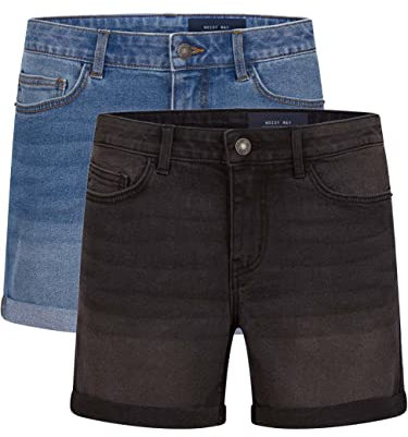 NOISY MAY Jeans Shorts Damen High Waist BeLucky 2er Pack Kurze Hose Bermuda Shorts Hotpants Sommer Basic Denim Stretch Blau Schwarz M, Größe:M, Farbe:Medium Blue & Dark Grey (27028348)